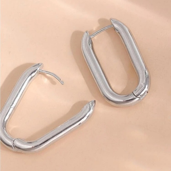 Anthropologie Silver Hoop Earrings Minimalist Design - Picture 4 of 4